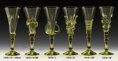 Historické sklo 2x- sklenice šampus 1419/SP/20 cm,  1419/M/20,5 cm