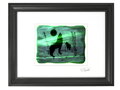 Vlk - zelené vitrážové sklo v čiernom ráme 30 x 40 cm ( pasparta 21 x 30 cm )