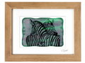 Zebra - zelené vitrážové sklo v hnedom ráme 30 x 40 cm ( pasparta 21 x 30 cm )