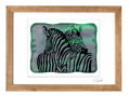 Zebra - zelené vitrážové sklo v hnedom ráme 50 x 70 cm ( pasparta 40 x 50 cm )