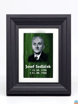 Ehrfurchtsmalerei - grüne Glasmalerei im Rahmen (Foto und Beschriftung) - 13 x 18 cm (Passepartout 10 x 15 cm)