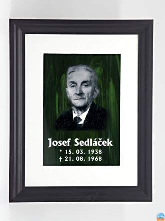 Ehrfurchtsmalerei - grüne Glasmalerei im Rahmen (Foto und Beschriftung) - 30 x 40 cm (Passepartout 21 x 30 cm)