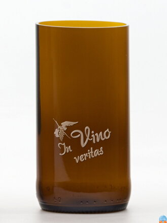 2ks Eko poháre (z fľaše od piva) veľká hnedá (13 cm, 6,5 cm) Moldavský bocian - In vino veritas