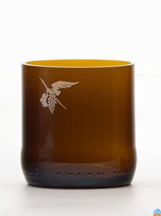 2 St. Öko-Gläser (aus einer Bierflasche) kleiner brauner (7 cm, 6,5 cm) Moldawischer Storch