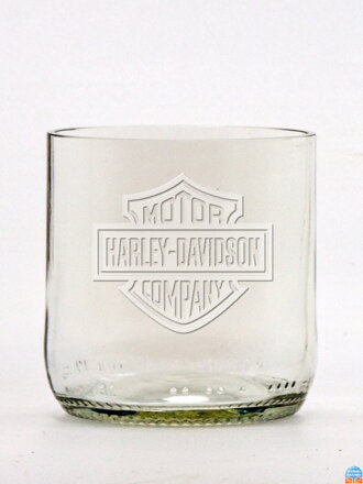 2ks Eko poháre (z fľaše od piva) malá číra (7 cm, 6,5 cm) Harley Davidson