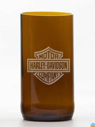 2 Stück Öko-Gläser (aus einer Bierflasche) groß braun (13 cm, 6,5 cm) Harley Davidson