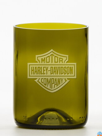 2 Stück Öko-Gläser (aus einer Weinflasche) kleine Olive (10 cm, 7,5 cm) Harley Davidson
