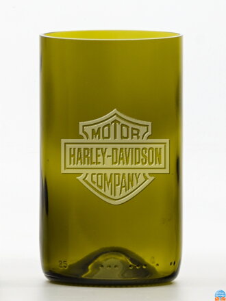 2 Stück Öko-Gläser (aus einer Weinflasche) mitteloliv (13 cm, 7,5 cm) Harley Davidson