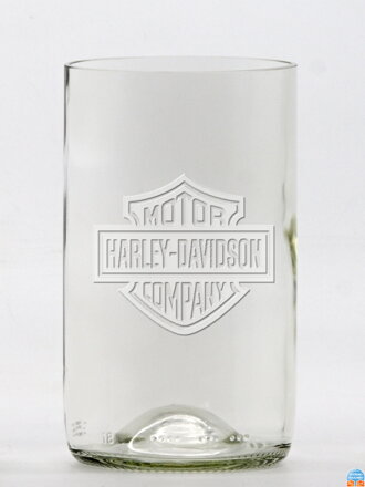 2ks Eko sklenice (z lahve od vína) střední čirá (13 cm, š 7,5 cm) Harley Davidson