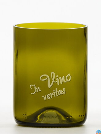 2ks Eko poháre (z fľaše od vína) malá olivová (10 cm, 7,5 cm) In vino veritas