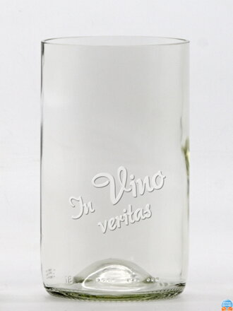 2ks Eko poháre (z fľaše od vína) stredná číra (13 cm, š 7,5 cm) In vino veritas