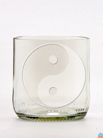 2ks Eko poháre (z fľaše od piva) malá číra (7 cm, 6,5 cm) Jing Jang