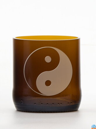 2ks Eko poháre (z fľaše od piva) malá hnedá (7 cm, 6,5 cm) Jing Jang