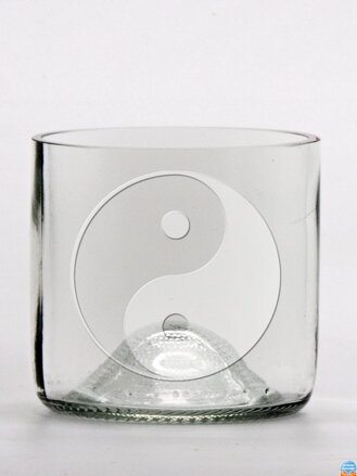 2ks Eko poháre (z fľaše od vína) mini číra (7 cm, 7,5 cm) Jing Jang