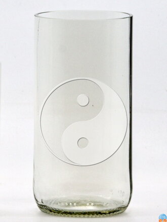 2ks Eko poháre (z fľaše od piva) veľká číra (13 cm, 6,5 cm) Jing Jang