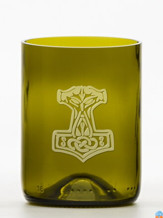 2ks Eko sklenice (z lahve od vína) malá olivová (10 cm, 7,5 cm) Thorovo kladivo