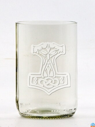 2ks Eko poháre (z fľaše od piva) stredná číra (10 cm, 6,5 cm) Thorovo kladivo