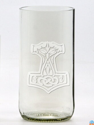 2ks Eko poháre (z fľaše od piva) veľká číra (13 cm, 6,5 cm) Thorovo kladivo