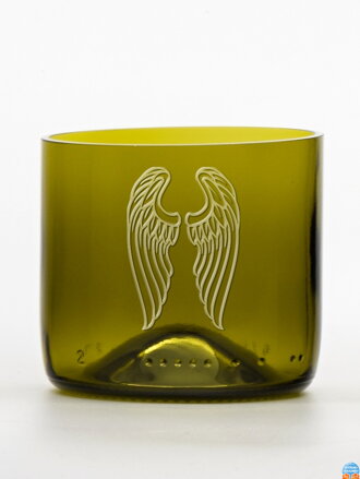 2ks Eko poháre (z fľaše od vína) mini olivová (7 cm, 7,5 cm) Anjelské krídla