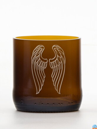 2ks Eko poháre (z fľaše od piva) malá hnedá (7 cm, 6,5 cm) Anjelské krídla