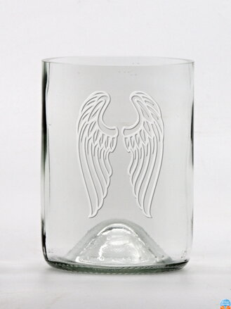 2ks Eko poháre (z fľaše od vína) malá číra (10 cm, 7,5 cm) Anjelské krídla