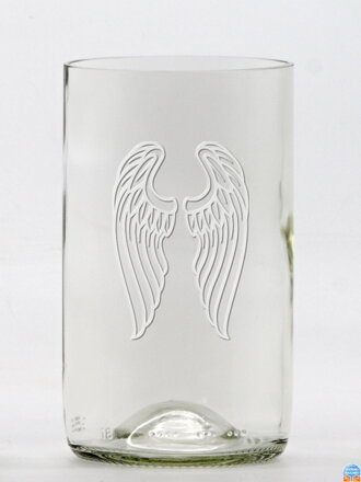 2ks Eko poháre (z fľaše od vína) stredná číra (13 cm, š 7,5 cm) Anjelské krídla