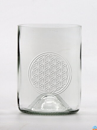 2 Stück Öko-Gläser (aus einer Weinflasche) mittelklar (13 cm, Breite 7,5 cm) Motiv Blume des Lebens
