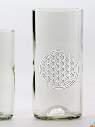 2 Stück Öko-Gläser (aus einer Weinflasche) groß klar (16 cm, 7,5 cm) Motiv Blume des Lebens