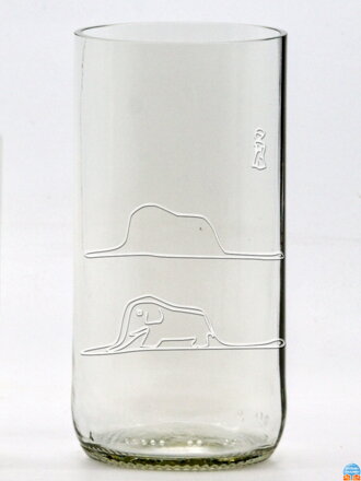 2ks Eko poháre (z fľaše od vína) stredná číra (13 cm, š 7,5 cm) Malý princ a hroznýš