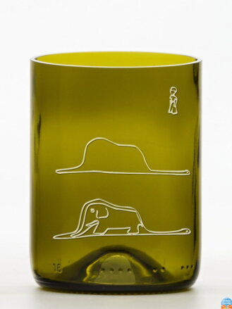 2ks Eko poháre (z fľaše od vína) malá olivová (10 cm, 7,5 cm) Malý princ a hroznýš