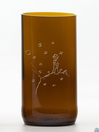2ks Eko sklenice (z lahve od piva) velká hnědá (13 cm, 6,5 cm) Malý princ na planetce