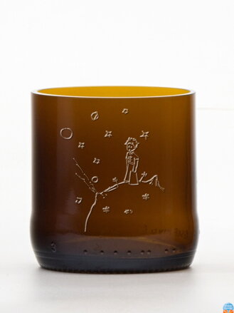 2ks Eko sklenice (z lahve od piva) malá hnědá (7 cm, 6,5 cm) Malý princ na planetce