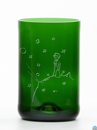 2ks Eko sklenice (z lahve od šampusu) velká zelená  (13 cm, 6,5 cm) Malý princ na planetce