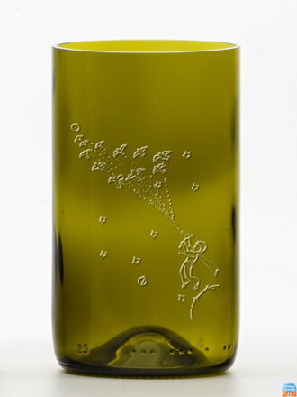 2ks Eko poháre (z fľaše od vína) stredná olivová (13 cm, 7,5 cm) Malý princ a líška