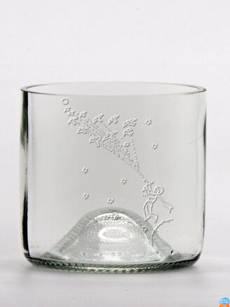 2ks Eko pohára (z fľaše od vína) mini číra (7 cm, 7,5 cm) Malý princ - Leť!