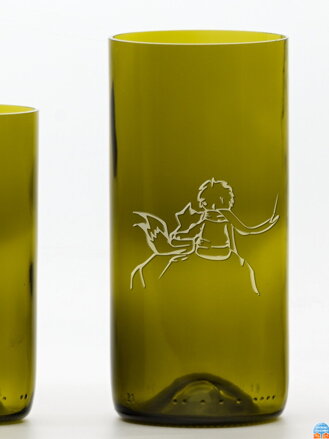 2 Stück Öko-Gläser (aus einer Weinflasche) große Olive (16 cm, 7,5 cm) Der kleine Prinz und der Fuchs