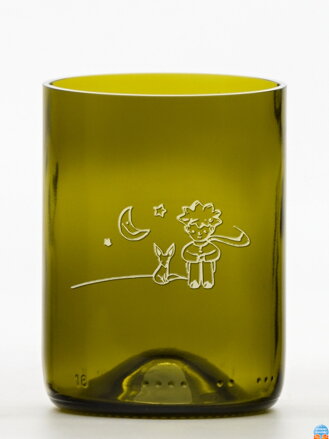 2ks Eko poháre (z fľaše od vína) malá olivová (10 cm, 7,5 cm) Malý princ mesačný