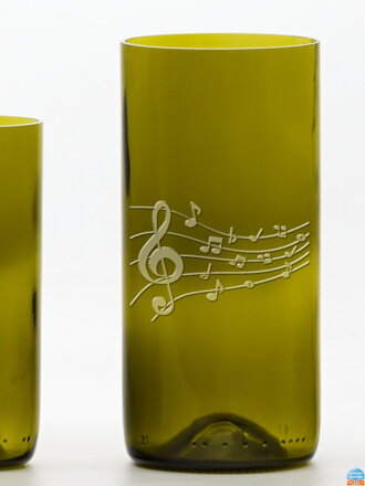 2ks Eko poháre (z fľaše od vína) veľká olivová (16 cm, 7,5 cm) Noty