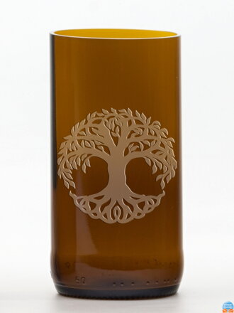 2ks Eko poháre (z fľaše od piva) veľká hnedá (13 cm, 6,5 cm) Strom života
