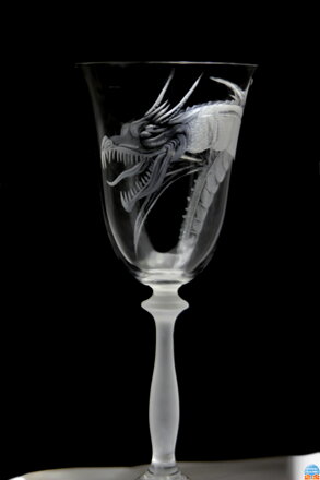 6x Wine Gläser 250 ml Drachen Motiv - Hand graviertes Glas Kristall