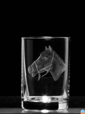 2x Vodka glas Barline 40 ml - Pferd Motiv - Hand graviertes Glas