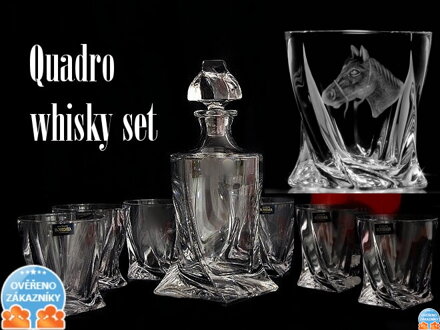 Quadro whisky set: 7x whisky pohára (850 ml) a whisky karafa (340 ml) v darčekovej krabici - motív koňa