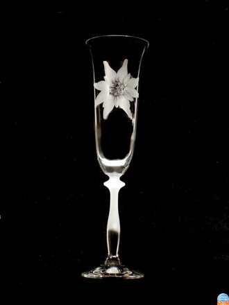 6 x Champagner Angela 190 ml - Edelweiss Motiv - Hand graviertes Glas
