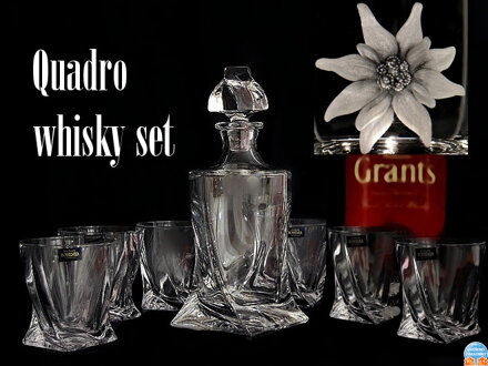 Quadro whisky set - 1x karafa (850 ml) a 6x poháre (340 ml) s 7x s Alpským plesnivcom