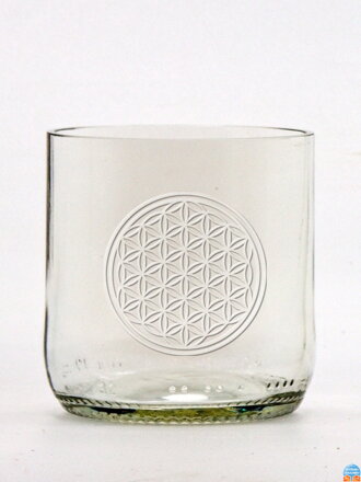 2ks Eko poháre (z fľaše od piva) malá číra (7 cm, 6,5 cm) Motív Kvet života