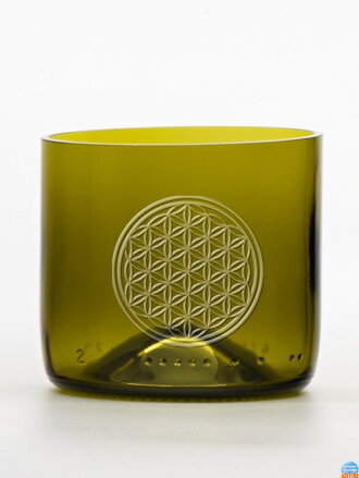 2 Stück Öko-Gläser (aus einer Weinflasche) Mini-Olive (7 cm, 7,5 cm) Motiv Blume des Lebens