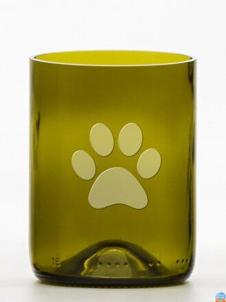 2ks Eko sklenice (z lahve od vína) malá olivová (10 cm, 7,5 cm) Tlapka