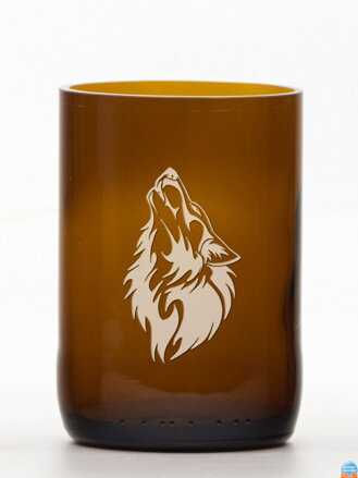 2ks Eko sklenice (z lahve od piva) velká hnědá (13 cm, 6,5 cm) Vlk