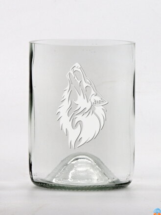2 St. Öko-Gläser (aus einer Weinflasche) klein klar (10 cm, 7,5 cm) Wolfsmotiv