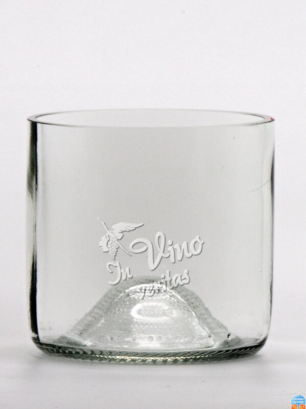 2 St. Öko-Gläser (aus einer Weinflasche) Mini klar (7 cm, 7,5 cm) Moldawischer Storch - In vino veritas